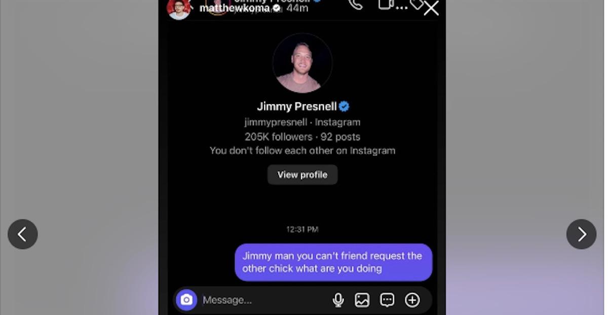 Matthew Koma DMs Jimmy from 'Love Is Blind'