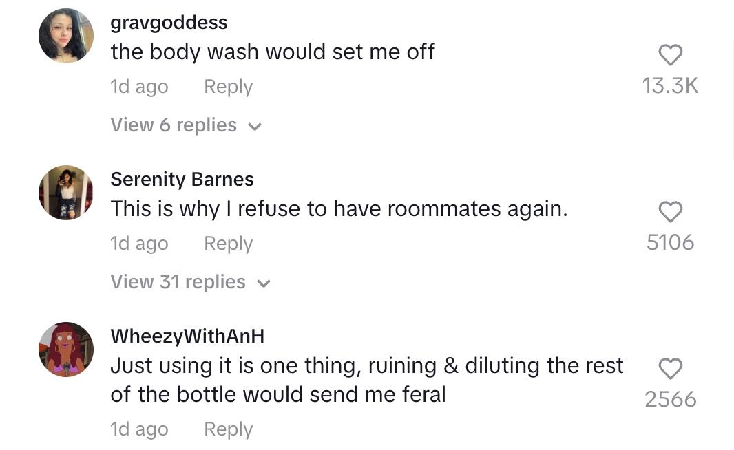 tiktok comments roommate fills soap with water