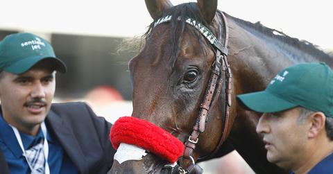 Kentucky Derby horse with handlers
