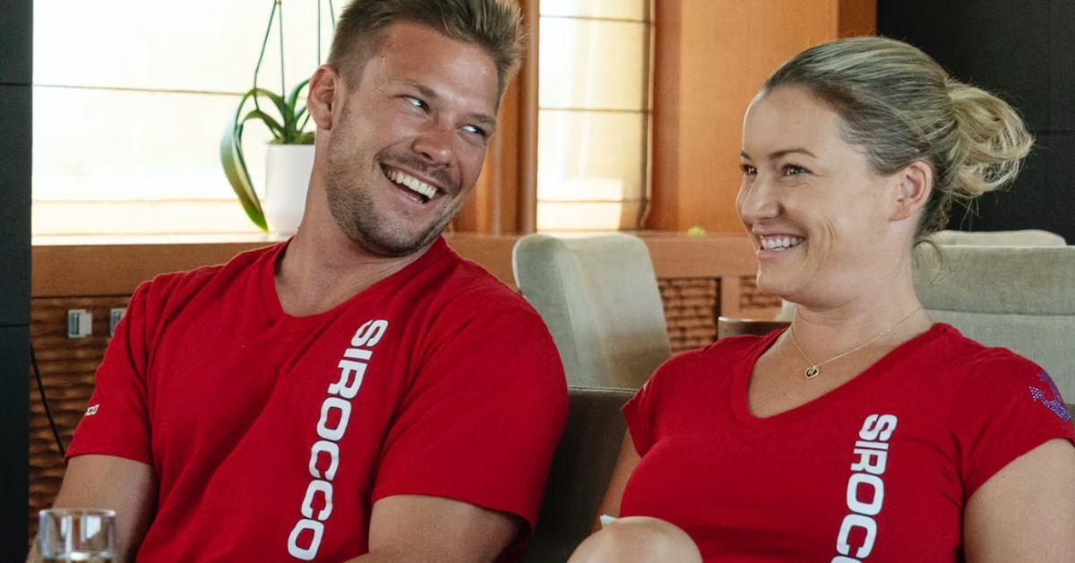 João Franco seated and smiling at Tzarina Mace-Ralph on 'Below Deck Down Under'