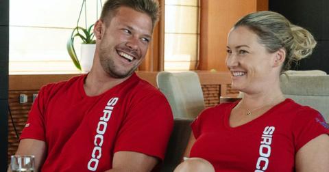João Franco seated and smiling at Tzarina Mace-Ralph on 'Below Deck Down Under'