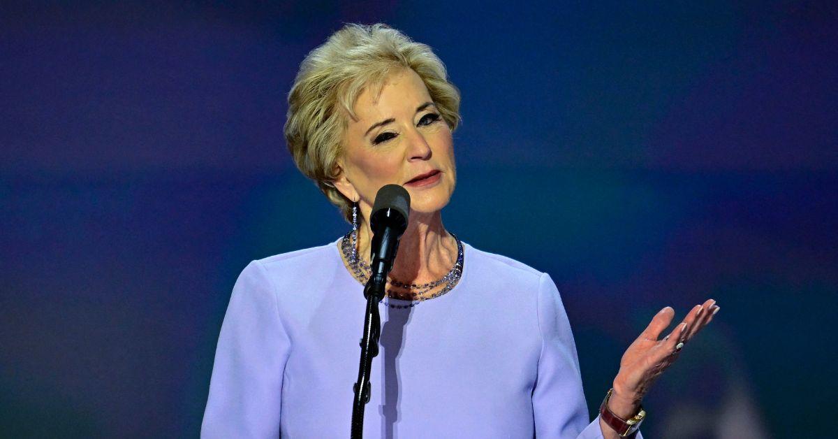 Linda McMahon speaking at the 2024 RNC. 