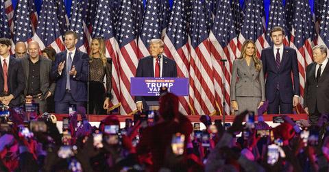 Donald Trump speaking at a victory rally in 2024.