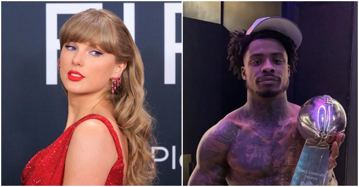 Taylor Swift and C.J. Gardner-Johnson on separate occasions.