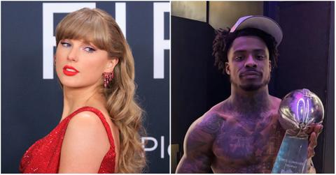 Taylor Swift and C.J. Gardner-Johnson on separate occasions.