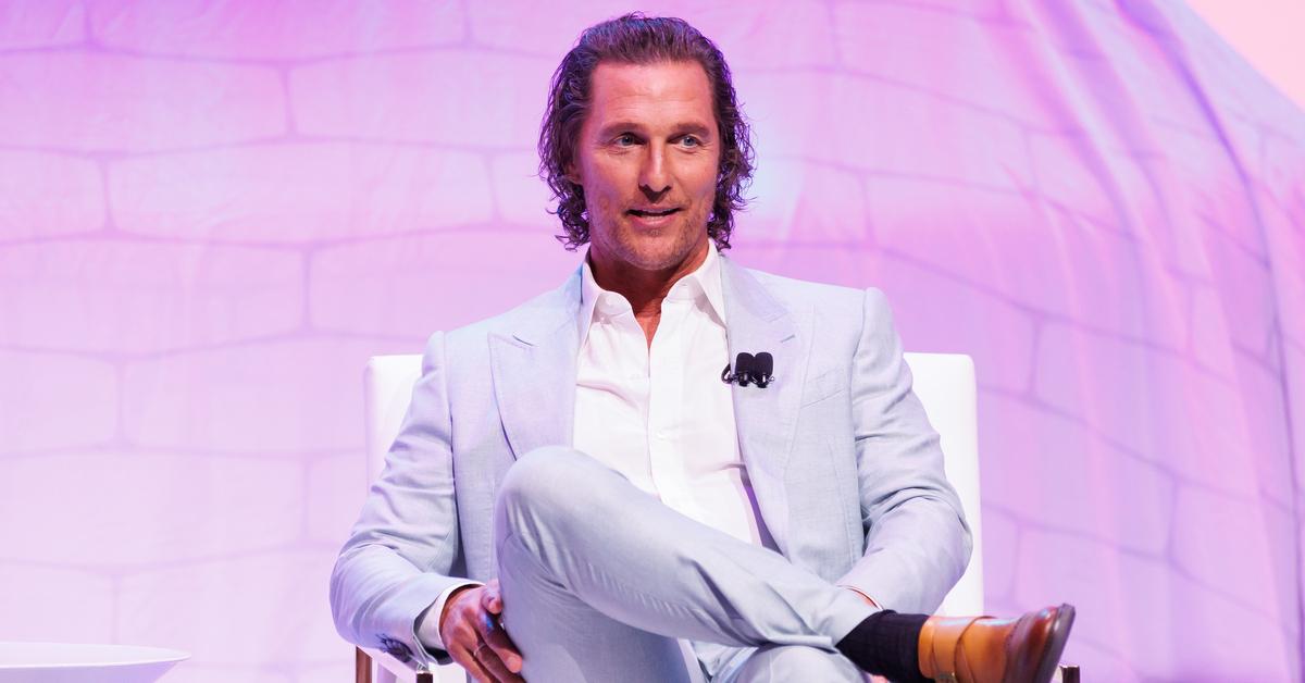 Matthew McConaughey speaks at a Cadillac brand event.