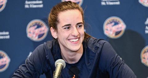 Caitlin Clark #22 of the Indiana Fever speaks during a press conference before the game against the Atlanta Dream