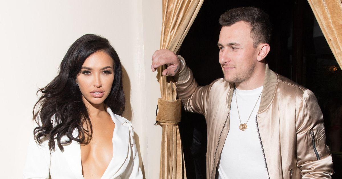 Bri Tiesi posing for a photo with then husband Johnny Manziel