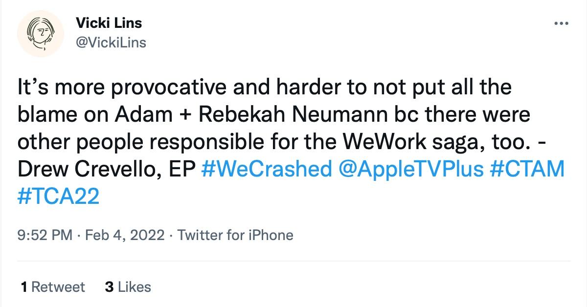 A tweet about the backlash against Rebekah and Adam Neumann