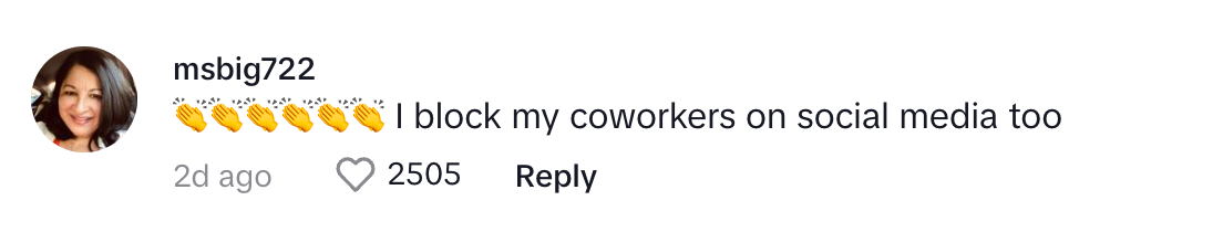 A commenter on Samantha's post about not being friends with co-worker