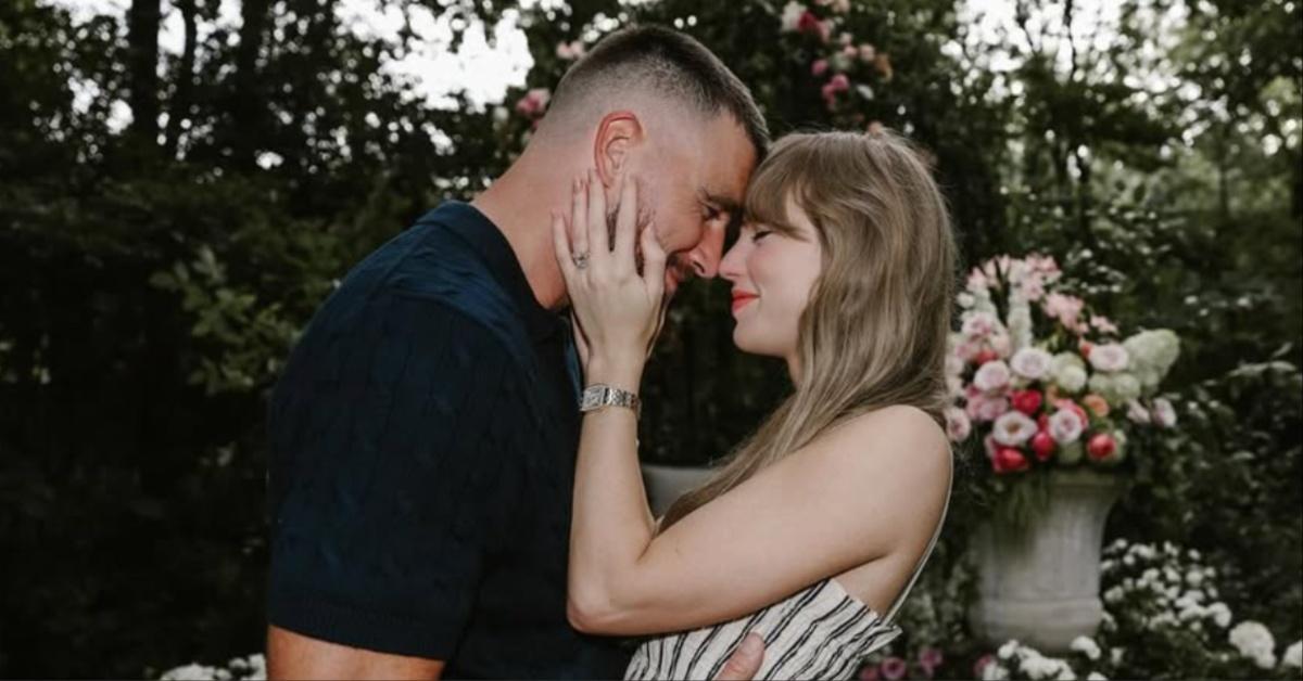 Travis Kelce and Taylor Swift announce their engagement on Instagram.