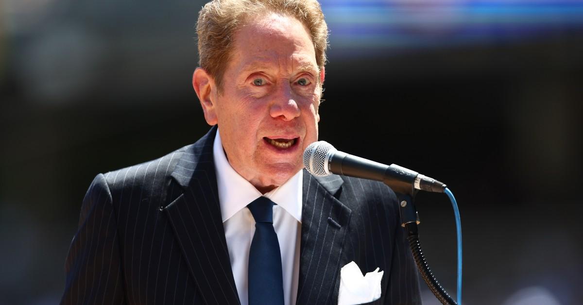 John Sterling emcees the Old Timers Day Ceremony