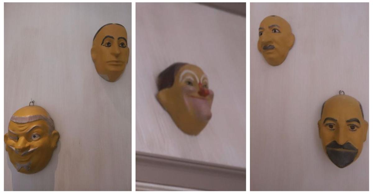 Masks hanging on wall of dental suite in Jeffrey Epstein's island house