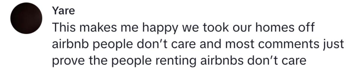 A TkTok comment about rented airbnb used as club