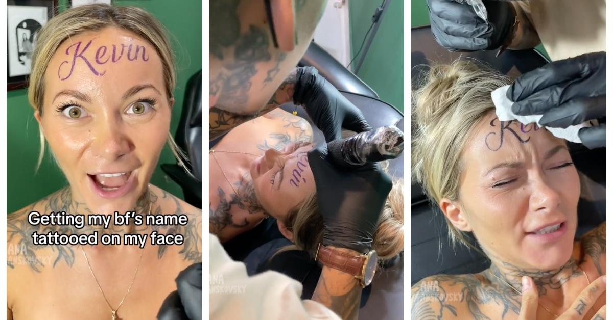 Forehead tattoo revealed a fake: woman regrets giant Kevin tattoo