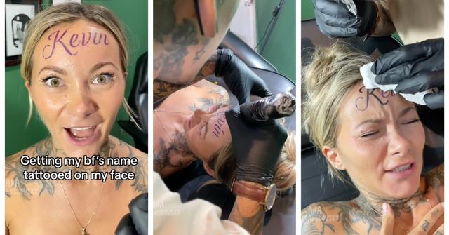 Woman gets boyfriend's name tattooed on forehead