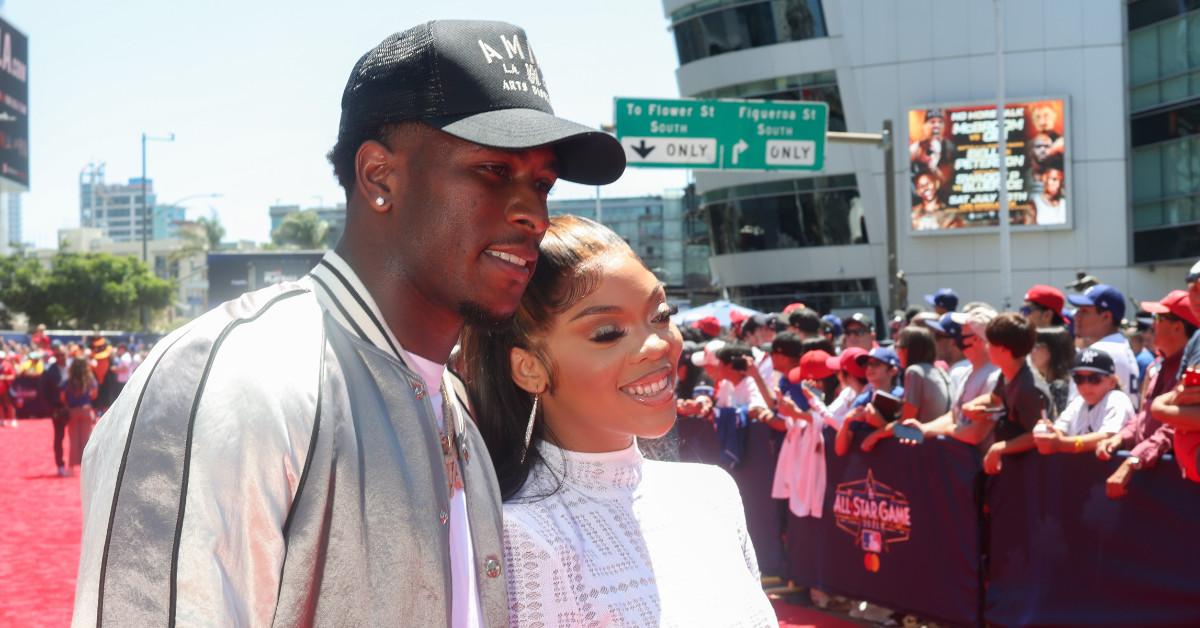 Tim Anderson poses for a photo with wife Bria during the All-Star Red Carpet Show at L.A. Live on Tuesday, July 19, 2022, in Los Angeles