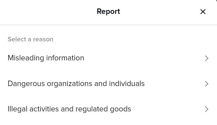 The report page on TikTok