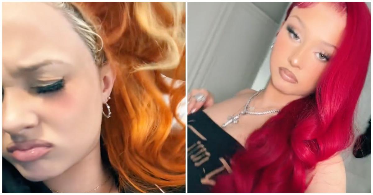 Screenshots from Alabama Barker's hair transformation video