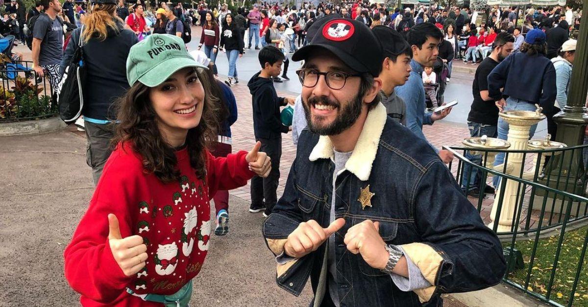 (l-r): Schuyler Helford and Josh Groban attending Disneyland in December 2019.
