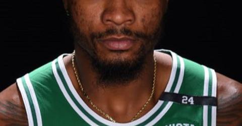 Marcus Smart wearing a "24" patch on his Celtics Jersey