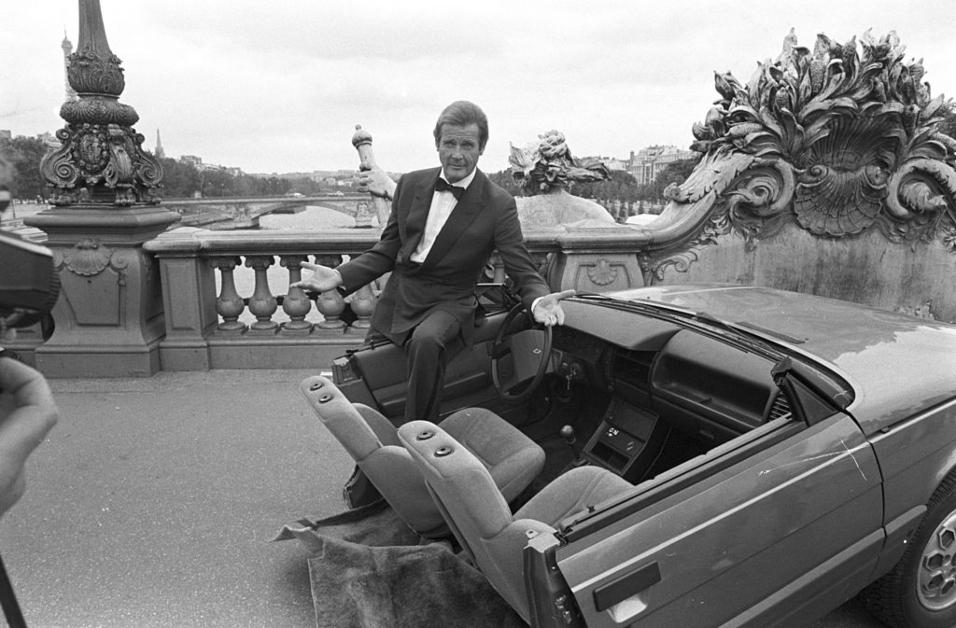 British actor Roger Moore on set of the James Bond movie 'A View to a Kill'