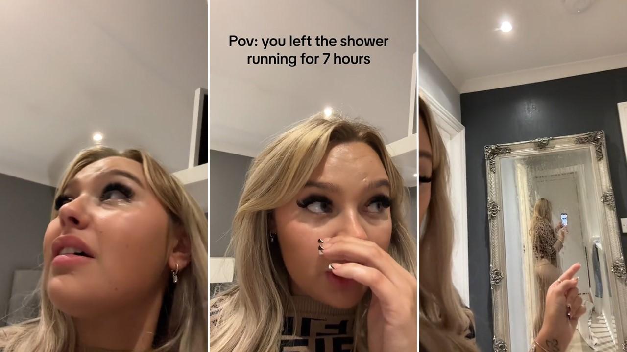 A woman shows what happens when the shower is left running for 7 hours