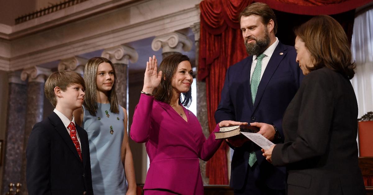 Vice President Kamala Harris ceremonially swears in U.S. Senator Katie Britt, Republican of Alabama, for the 118th Congress 