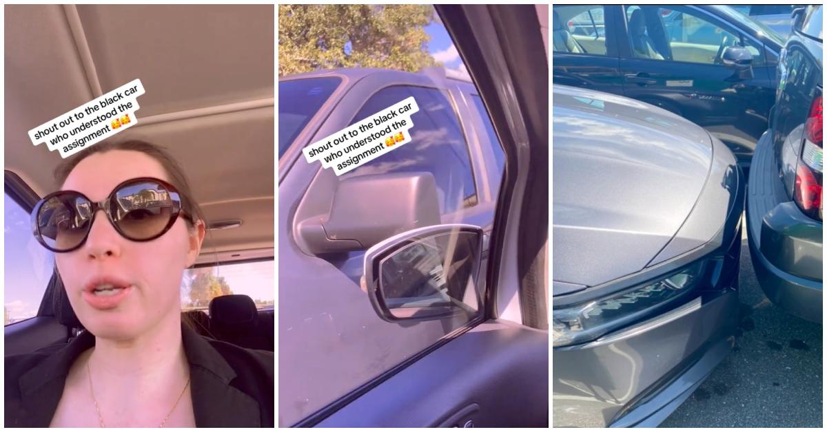 A woman shows how she and another driver punished a bad parker in a parking lot