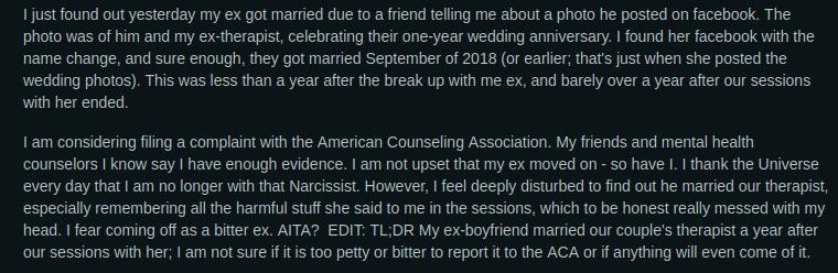 couples therapist marries ex boyfriend