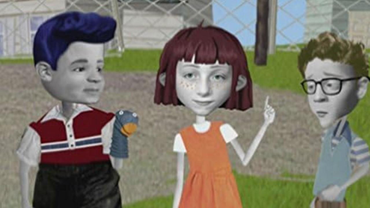 Angela Anaconda with two male friends