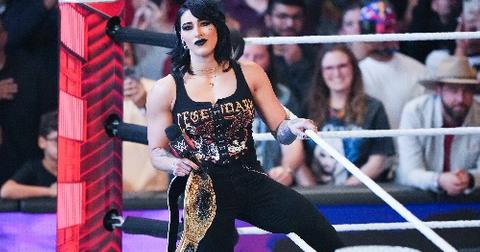 Rhea Ripley looks on during WWE Monday Night RAW at Toyota Center on March 11, 2024