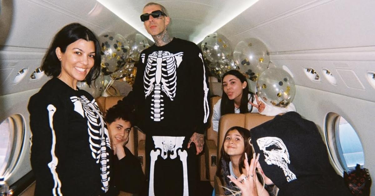 Kourtney Kardashian-Barker with her family on a private jet.