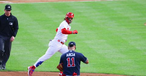 Bryce Harper stares down Orlando Arcia during game 3 of the NLDS.