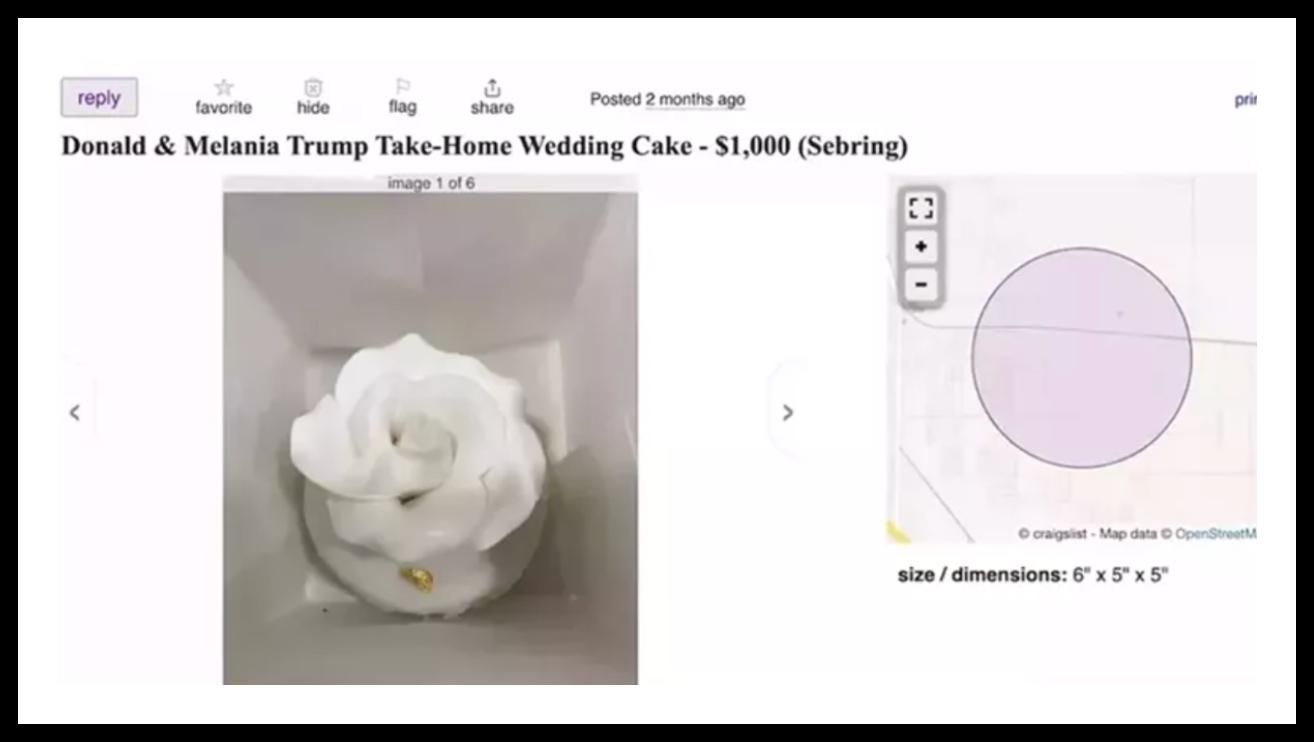 Craigslist post looking to sell Donald and Melania Trump's wedding cake