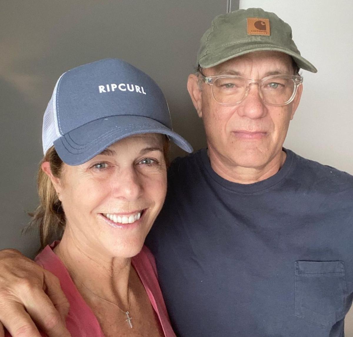 Tom Hanks wears baseball cap with wife Rita Wilson