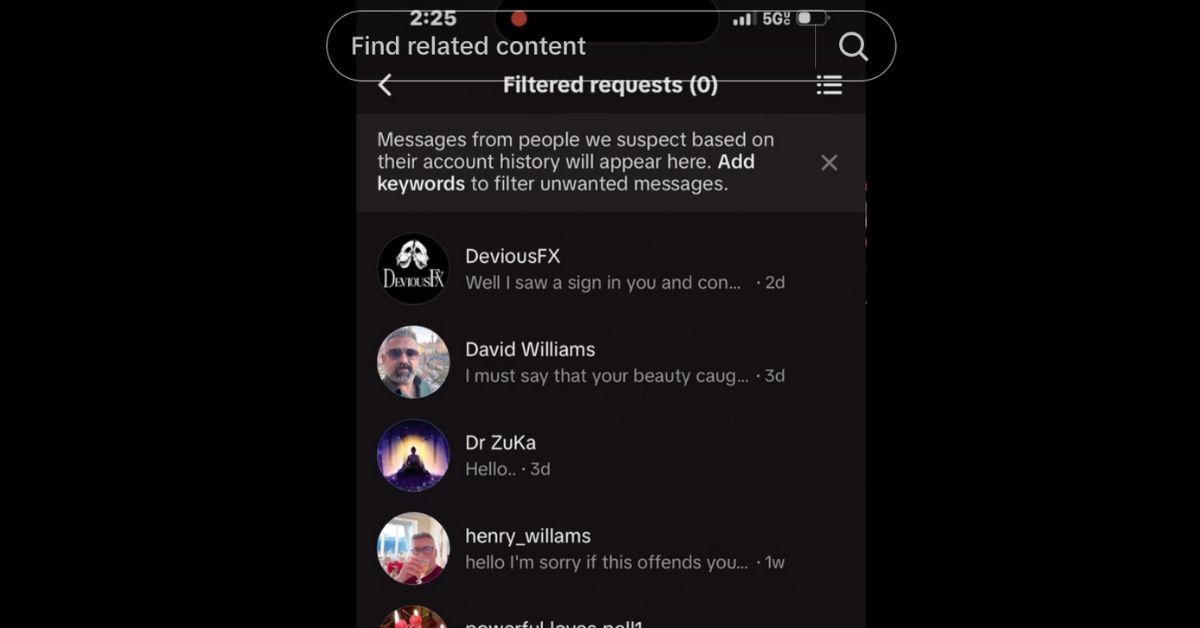 An image of the filtered messages on TikTok. 
