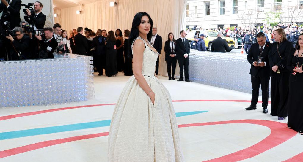 Dua Lipa in an archive Chanel bridal gown designed by Karl Lagerfeld.