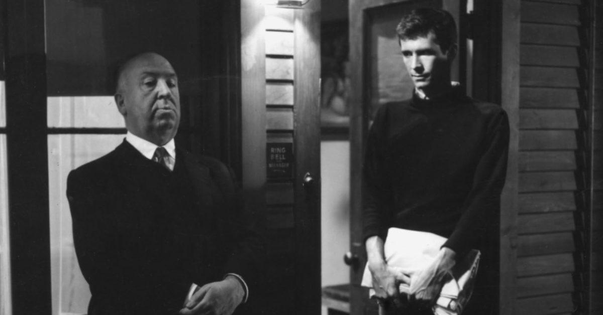 Alfred Hitchcock and Anthony Perkins on the set of 'Psycho'.
