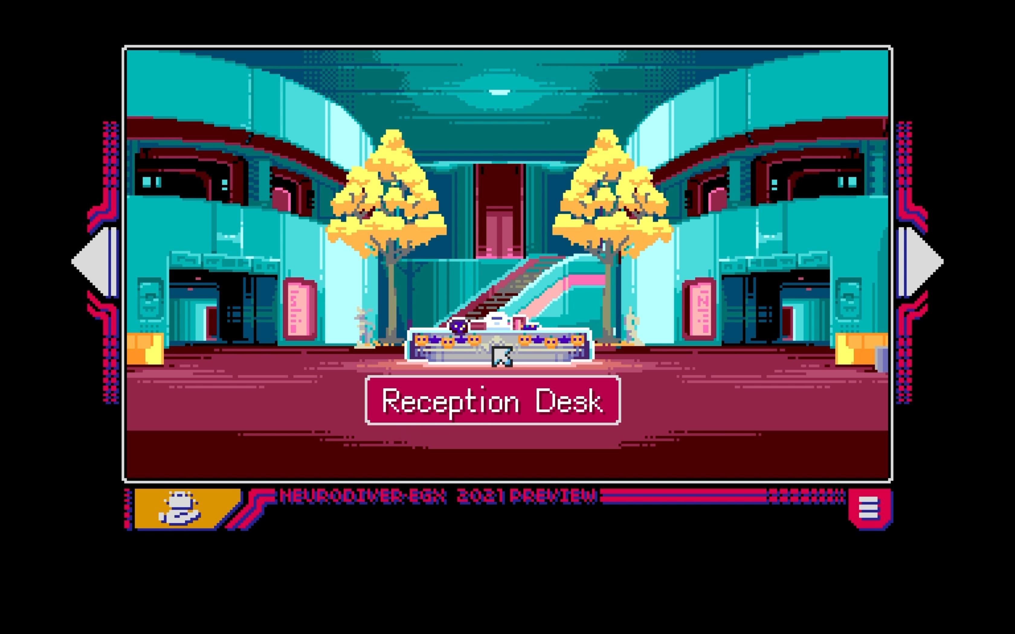 Read Only Memories: Neurodiver Player exploring the halls within Minerva.