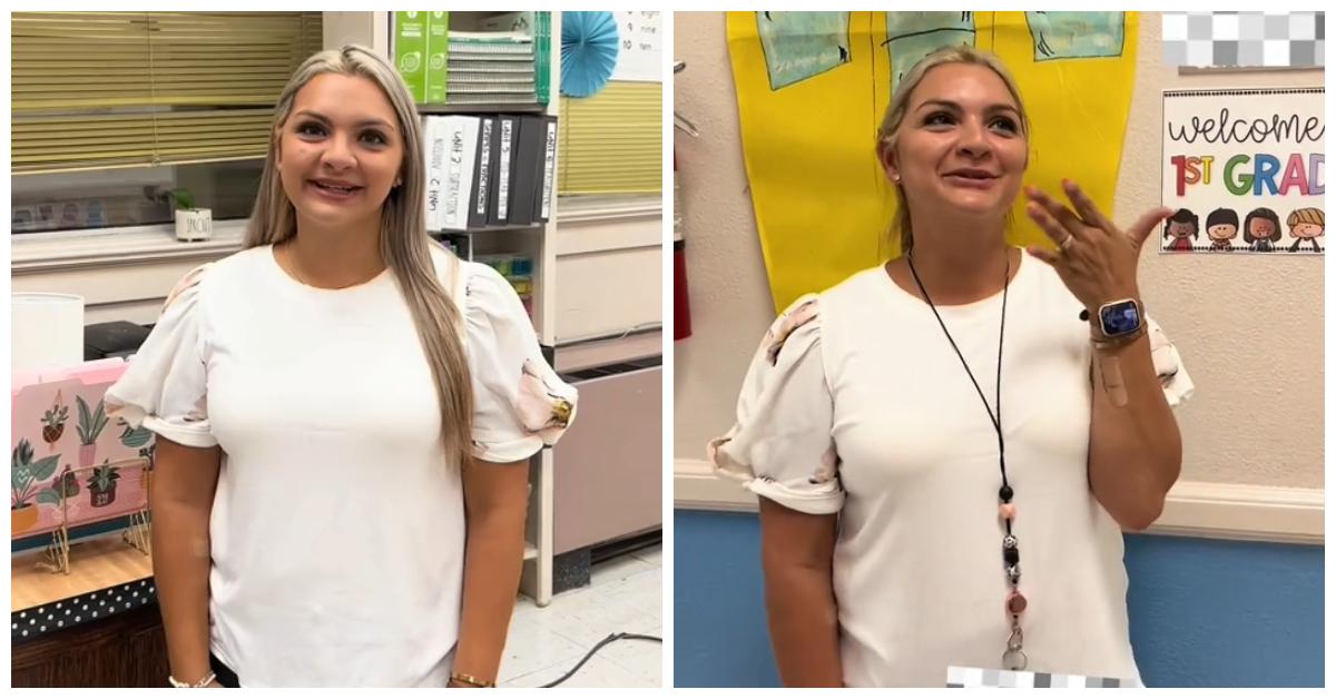 Mrs. Parker before and after the first day of school.