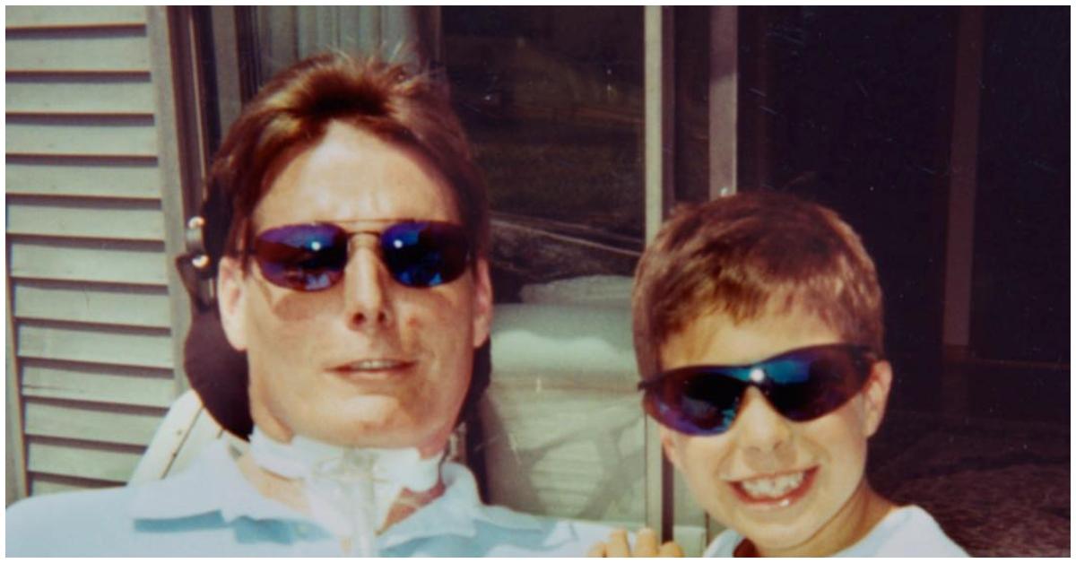 (l-r): Christopher Reeve and a young Will Reeve outside