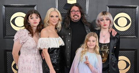 Harper Grohl, Jordyn Blum, Dave Grohl, Ophelia Grohl, and Violet Grohl attend the 65th GRAMMY Awards