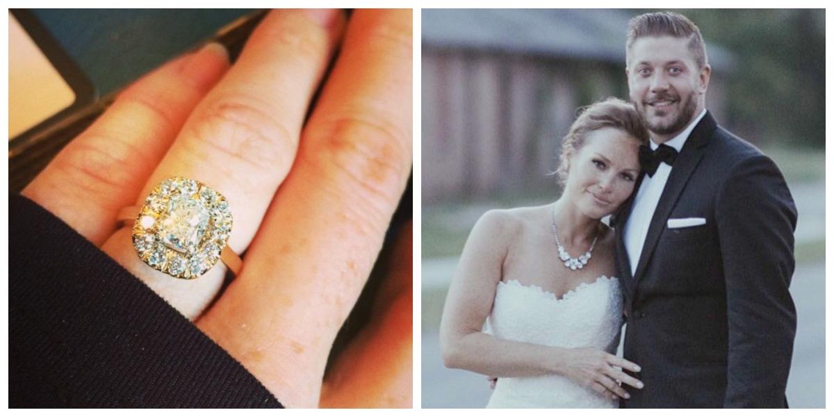 Mina's engagement ring and her wedding photo with Steve