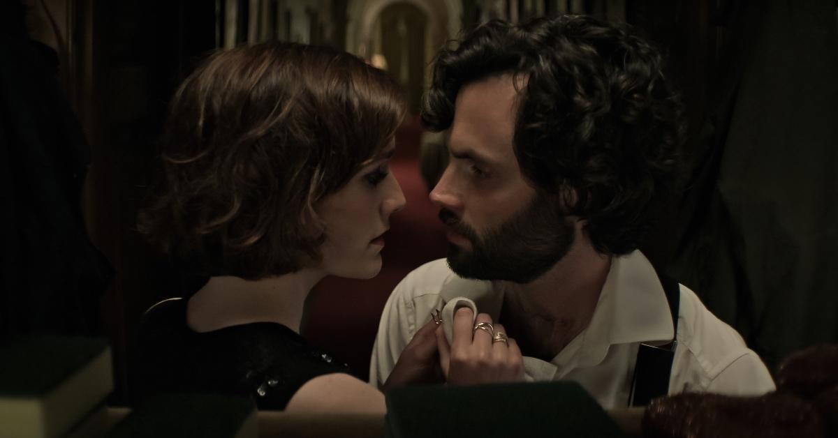 Charlotte Ritchie as Kate and Penn Badgley as Joe in 'You' Season 4 Part 1.