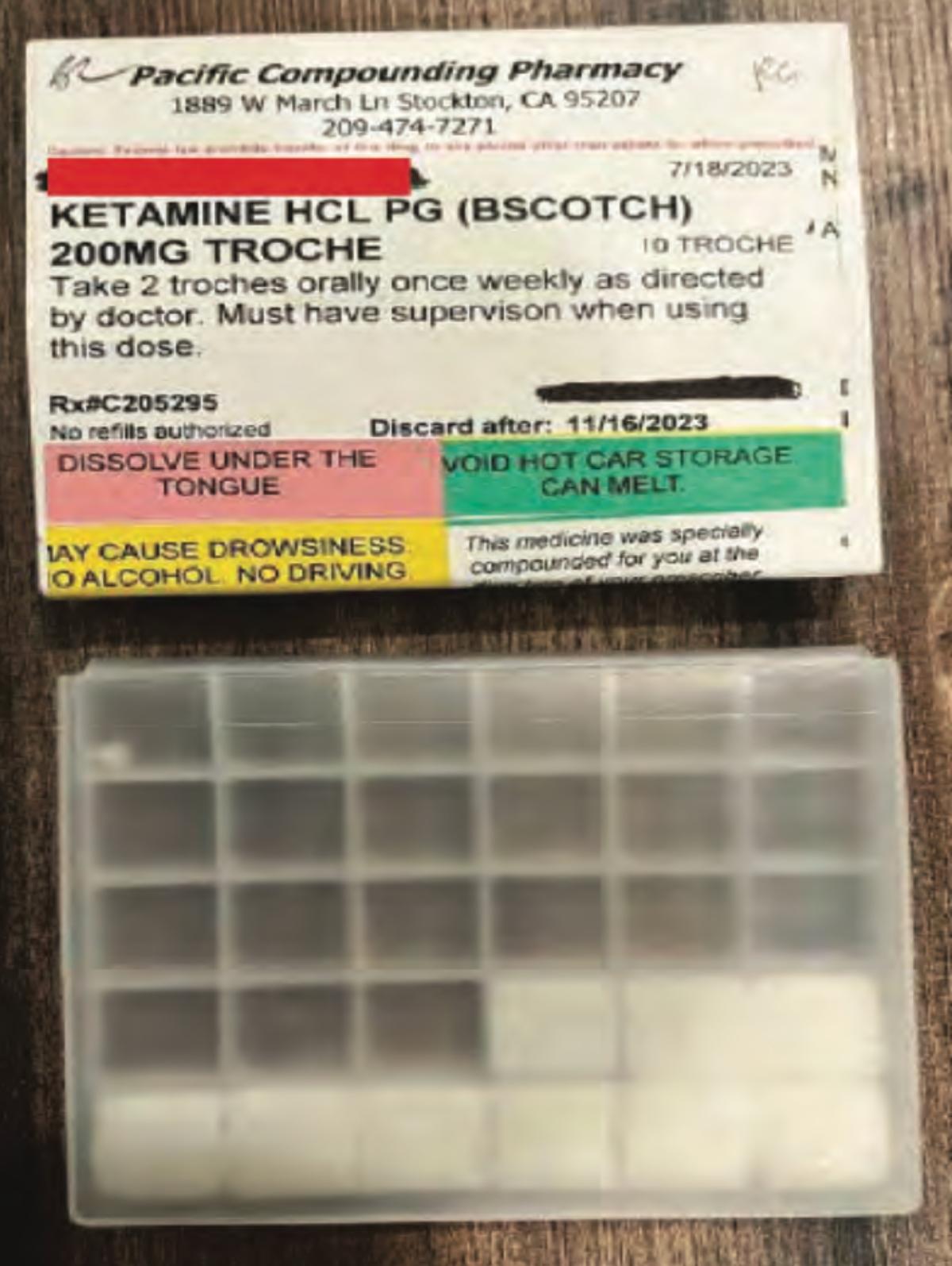 Photograph of ketamine lozenges