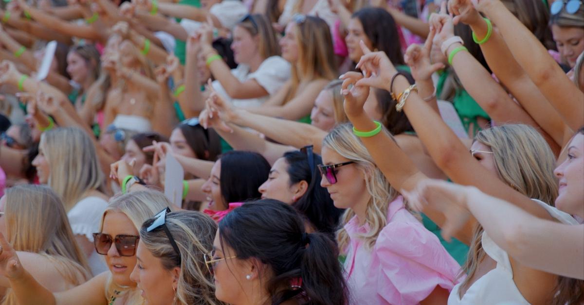 Young women celebrating during sorority recruitment on 'Bama Rush'