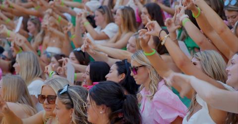 Young women celebrating during sorority recruitment on 'Bama Rush'