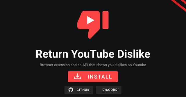 The homepage for Return YouTube Dislike.
