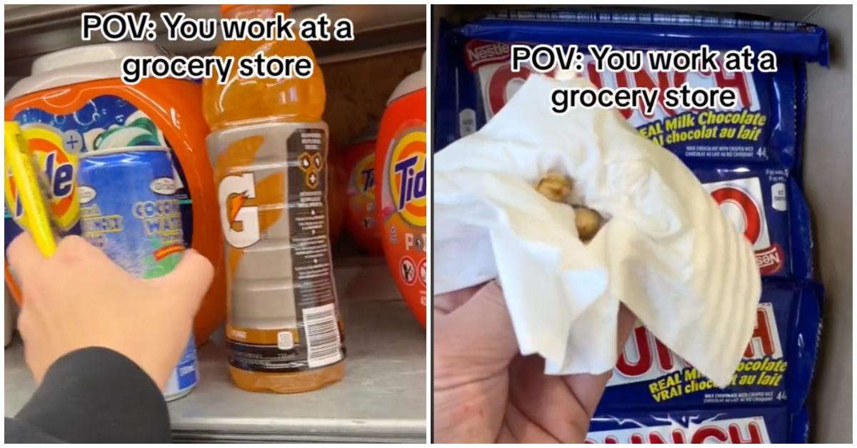 Grocery employee finding items in wrong spots